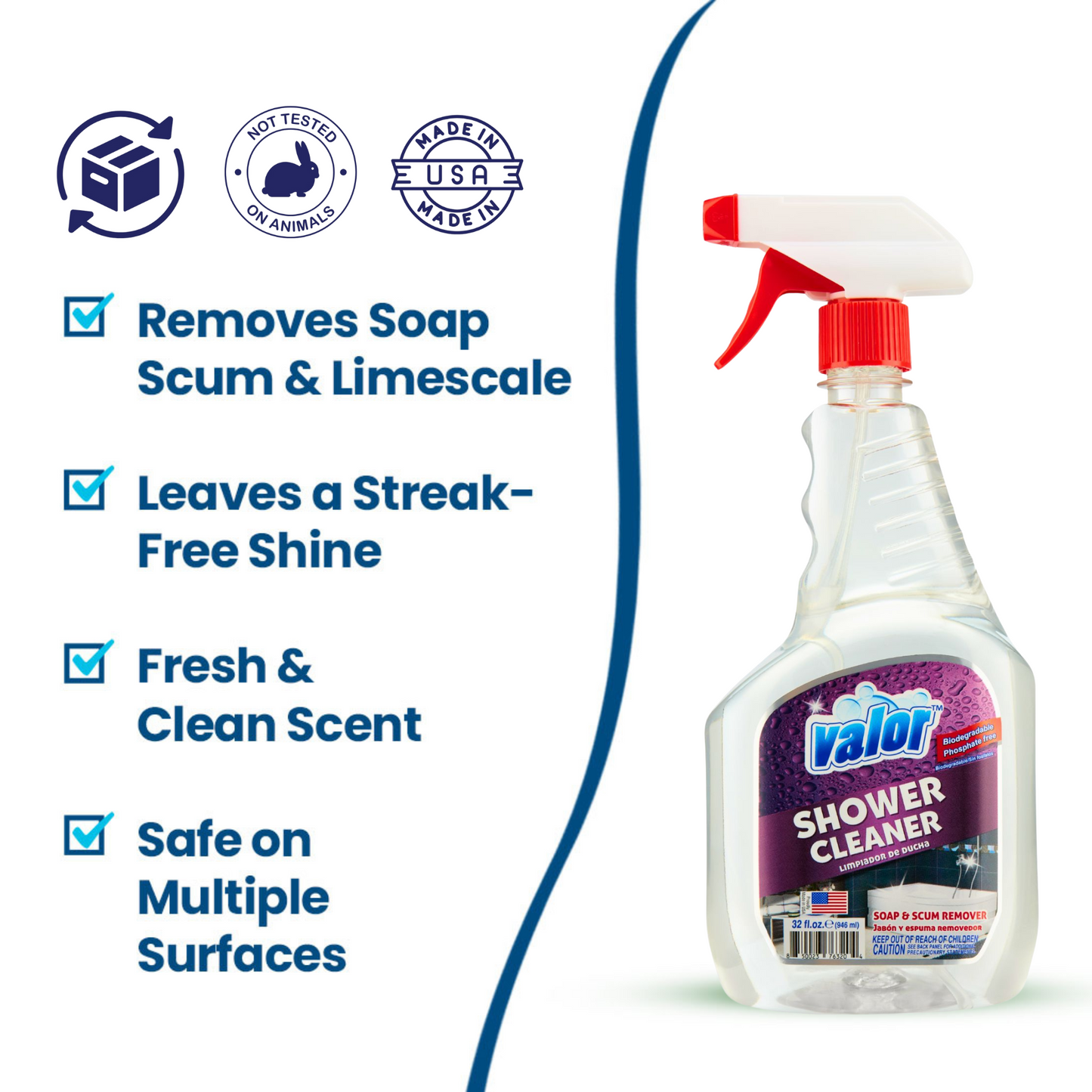 Shower Cleaner Trigger Sprayer by Valor Cleaners - Professional grade cleaning solution.