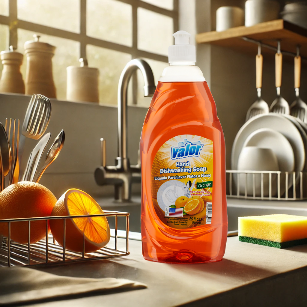 Dishwashing Liquid Orange Scent by Valor Cleaners - Professional grade cleaning solution.