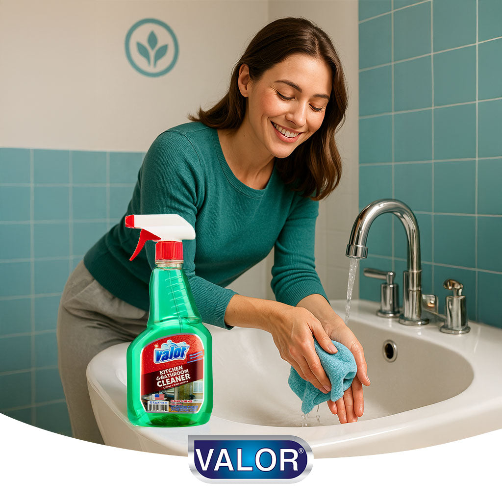 Kitchen & Bathroom Cleaner by Valor Cleaners - Professional grade cleaning solution.