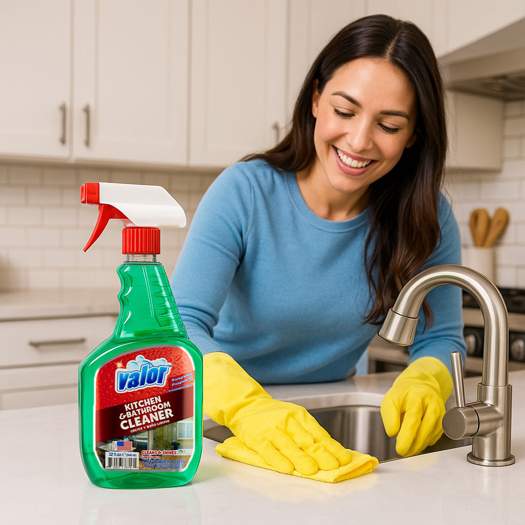 Kitchen & Bathroom Cleaner by Valor Cleaners - Professional grade cleaning solution.