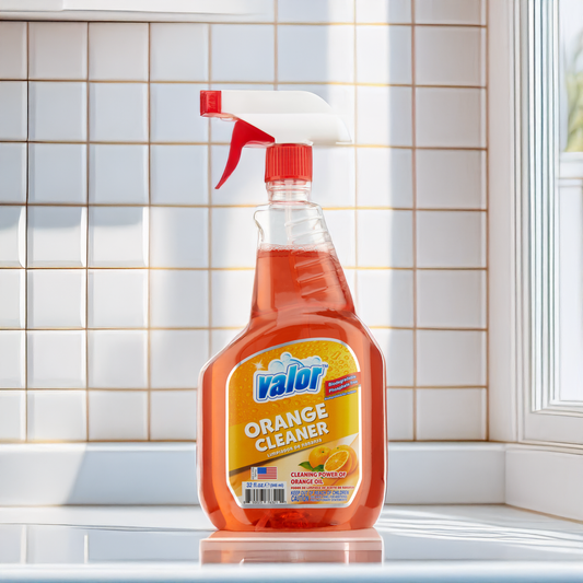 Orange Multi Purpose Cleaner Trigger Sprayer by Valor Cleaners - Professional grade cleaning solution.