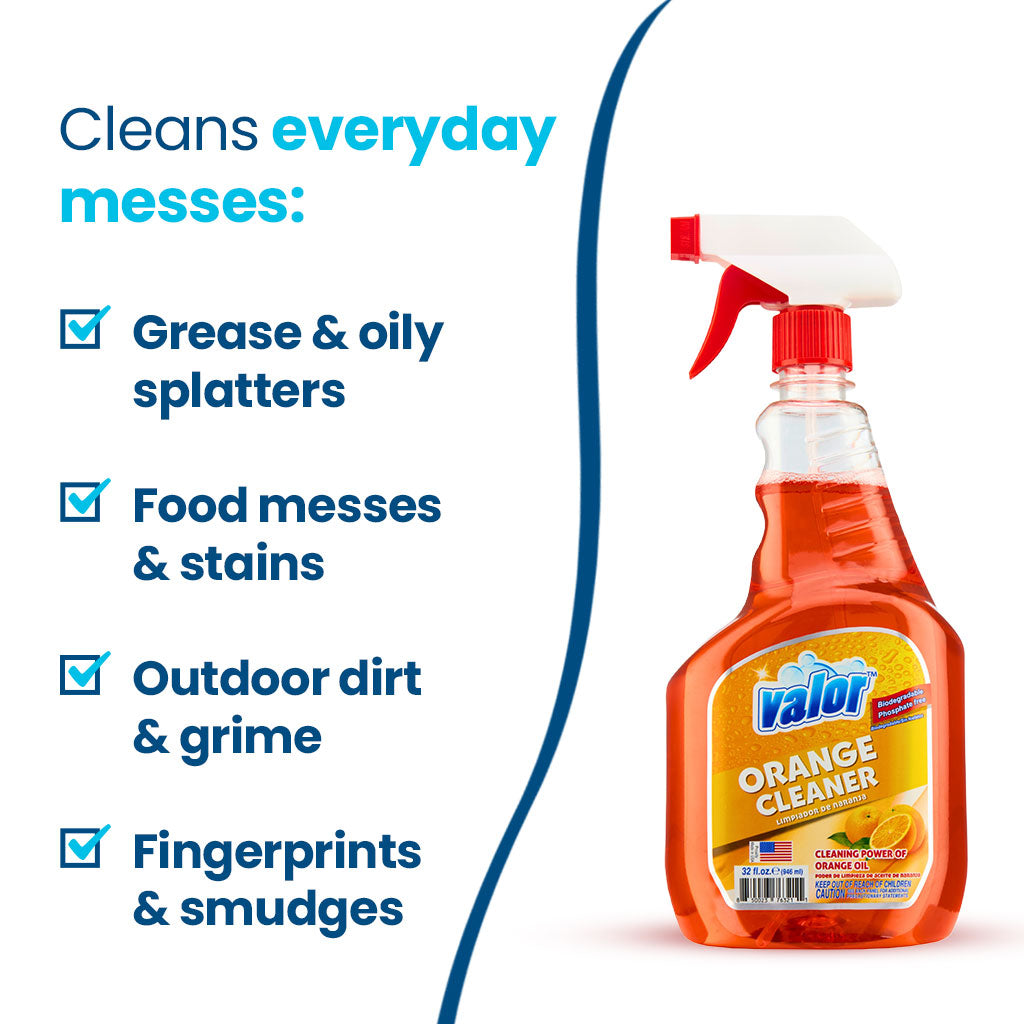 Orange Multi Purpose Cleaner Trigger Sprayer by Valor Cleaners - Professional grade cleaning solution.