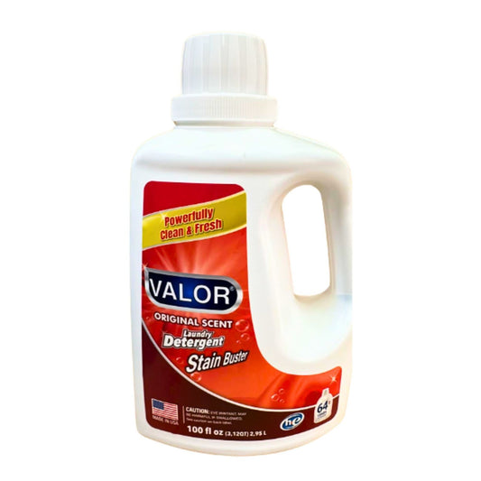 VALOR Original Scent Laundry Detergent bottle, stain-busting formula for brilliantly clean laundry, 100 fl oz.
