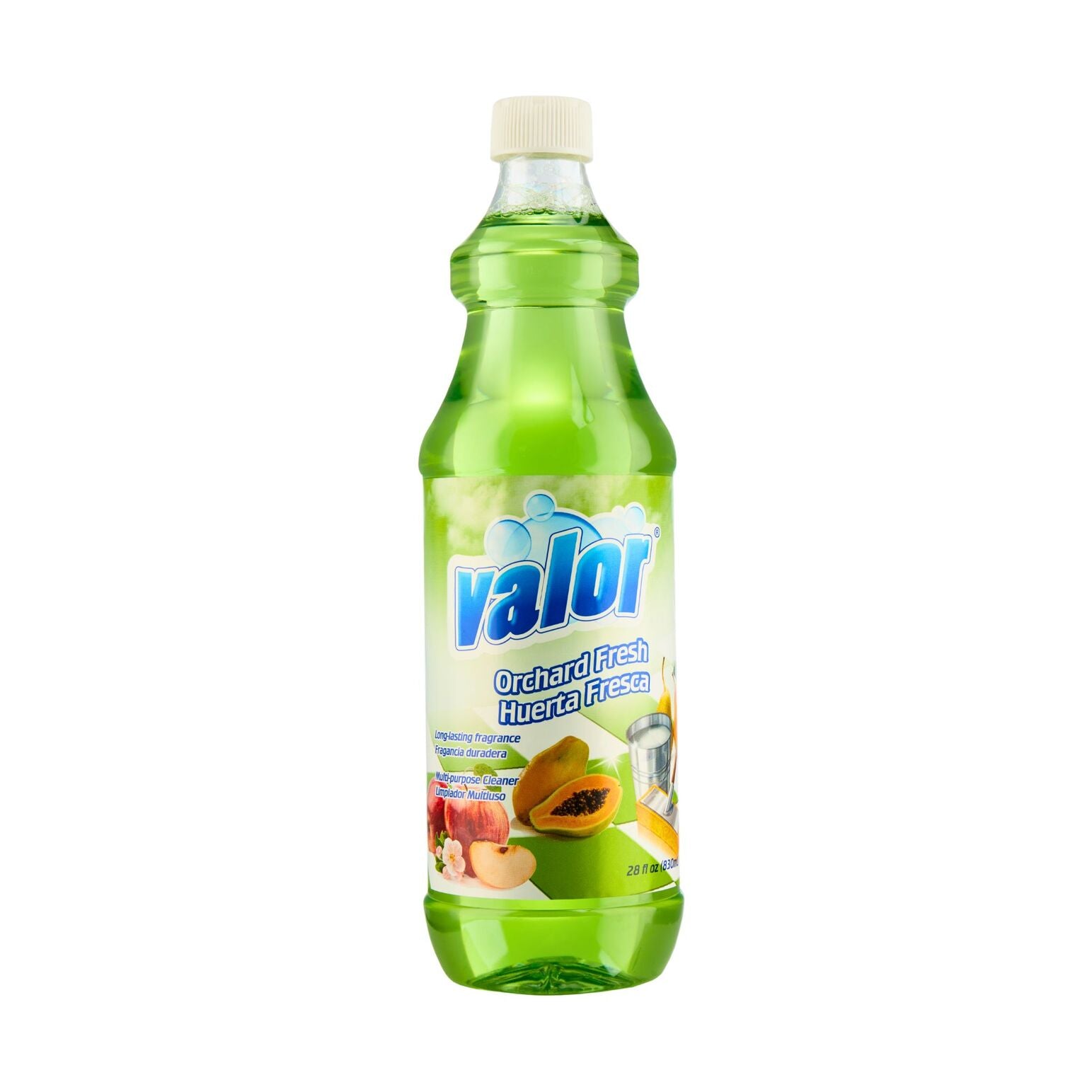 Valor Fresh Orchard Multi-Purpose Cleaner bottle, fruity scent, effective dirt removal, perfect for daily cleaning.